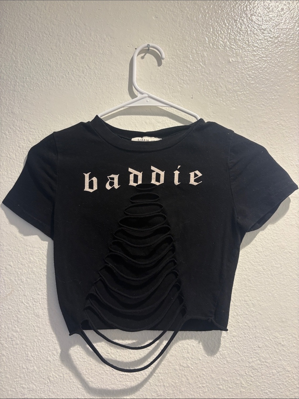 Baddie Distressed Black Crop Top